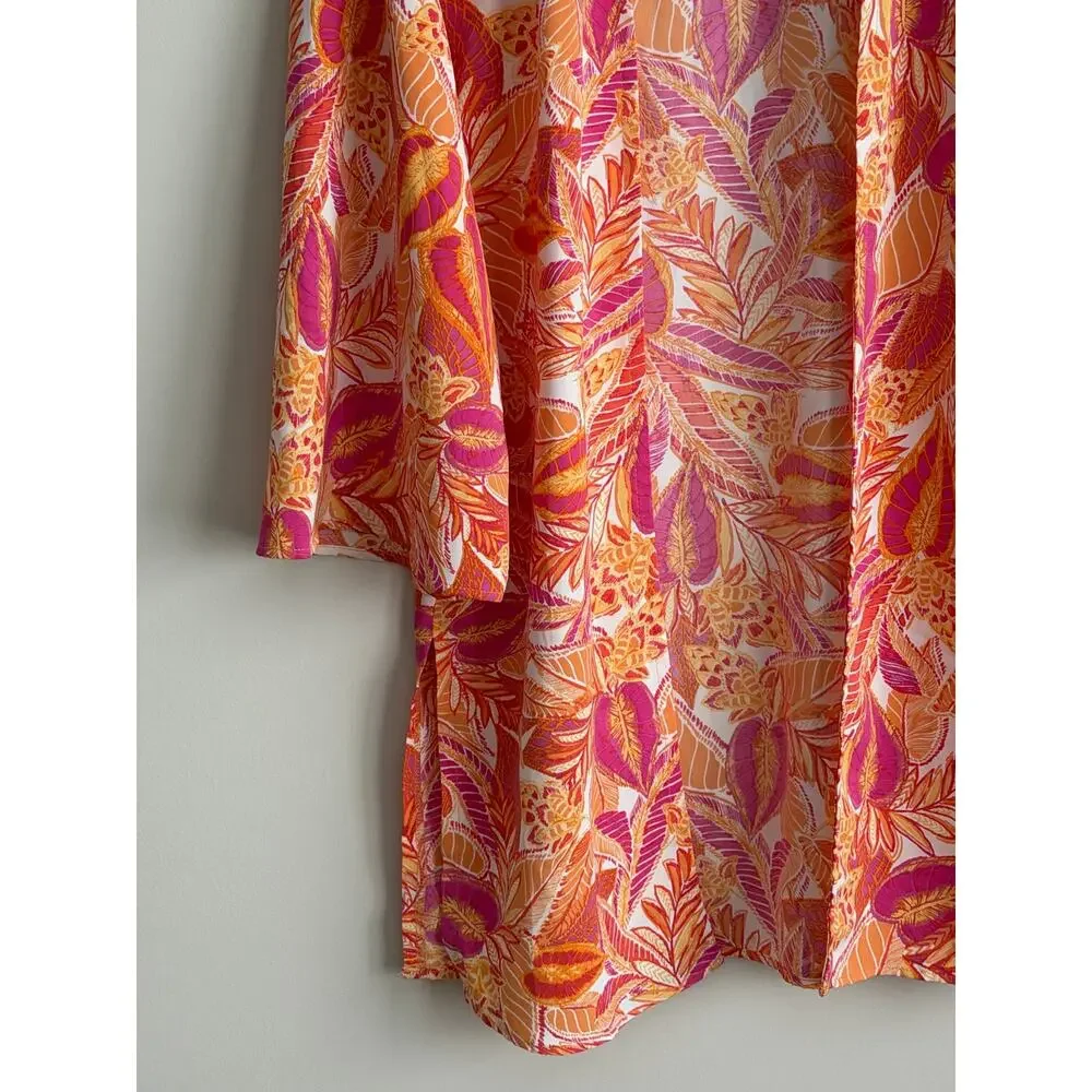 Hippie Rose Leaf Print Duster Cardigan XS Open Front Boho NWT